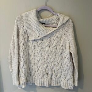 Free People Cream Cable Knit Cowl Sweater